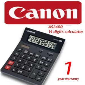 CANON AS-2400 CALCUATOR THIS 14-DIGIT DESKTOP CALCULATOR COMBINES A STYLISH ARC DESIGN WITH SUBSTANTIAL ENVIRONMENTAL CREDENTIALS – MAKING IT IDEAL FOR ECO-CONSCIOUS ORGANISATIONS AND INDIVIDUALS.