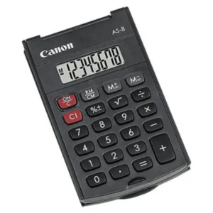 CANON AS-8 COMPACT AND STYLISH 8-DIGIT HANDHELD  CALCULATOR FEATURES THE SMART ARC DESIGN AND A 360-DEGREE UPWARD FOLDING DURABLE COVER  MAKING THE AS-8 IDEAL FOR USE IN AN OFFICE OR ON THE GO.