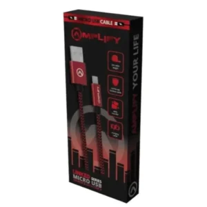 AMPLIFY PRO LINKED SERIES MICRO USB BRAIDED CABLE 2 METER BLACK AND RED
