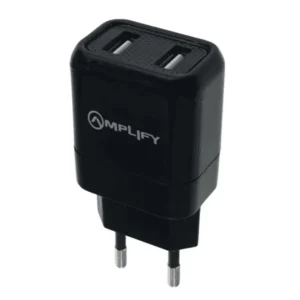 AMPLIFY DUAL USB WALL CHARGER WITH MICRO CABLE – BLACK