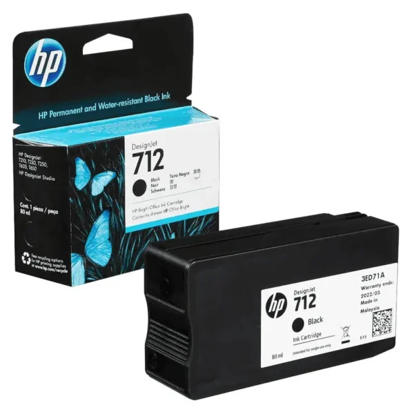 HP # 712 80 ML BLACK DESIGNJET INK CARTRIDGE FOR T200 AND T600 SERIES ...