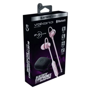 VOLKANO RUSH 2.0 SERIES BLUETOOTH EARPHONES PINK WITH MIC AND CARRY CASE