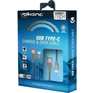 VOLKANO IRON SERIES ROUND METALLIC SPRING TYPE-C CABLE 1.2M – BLACK