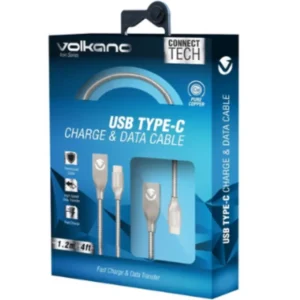 VOLKANO IRON SERIES ROUND METALLIC SPRING TYPE-C CABLE 1.2M – SILVER
