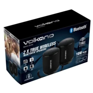 VOLKANO GEMINI SERIES PAIR OF TRUE WIRELESS BLUETOOTH SPEAKERS – BLACK
