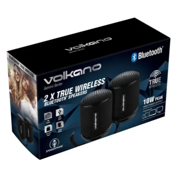 VOLKANO GEMINI SERIES PAIR OF TRUE WIRELESS BLUETOOTH SPEAKERS - BLACK - Image 2