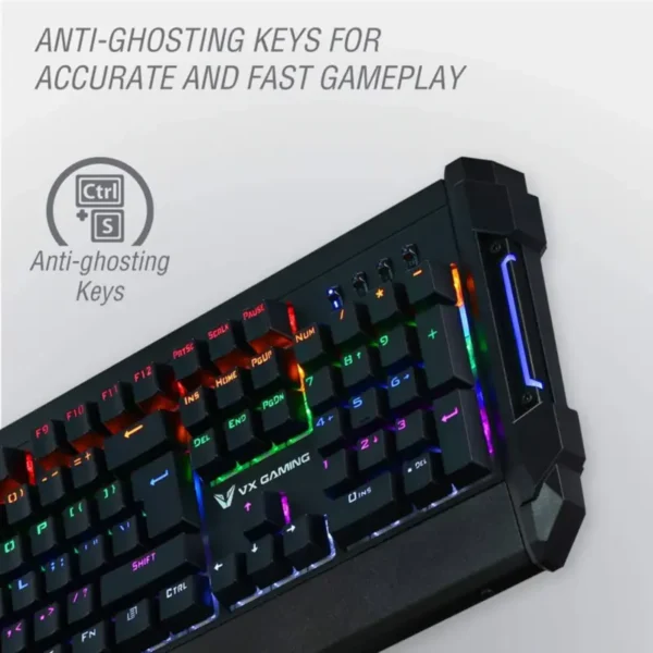 VX GAMING REINFORCE SERIES MECHANICAL RAINBOW LIGHTING KEYBOARD WITH DURABLE INDIVIDUAL MECHANICAL KEYS ADJUSTABLE BACKLIGHT EFFECTS WATER RESISTANT NON SLIP BASE - Image 5